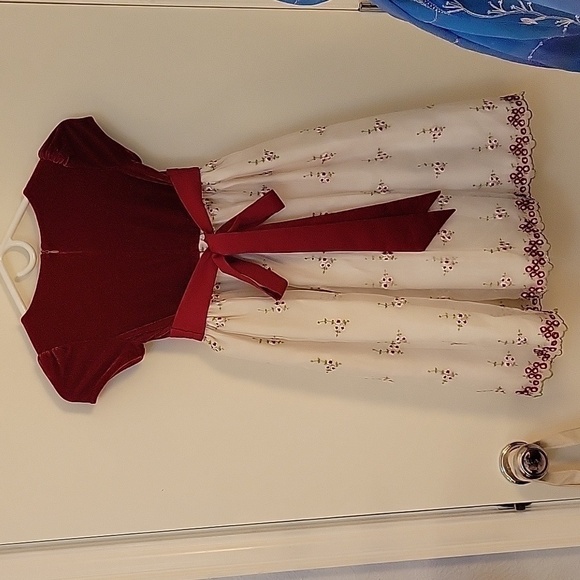 Cinderella Maroon Velvet Floral Embroidered Lace Bow Tie Back Valentine's Dress - Picture 5 of 10